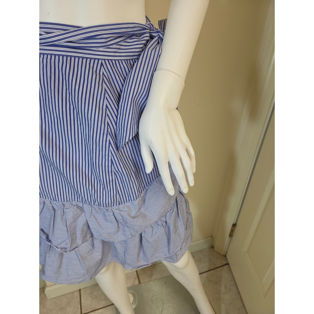 Parker Blue White Striped Cotton Ruffle Mini Skirt Side‎ Tie Wrap Small - Picture 5 of 12